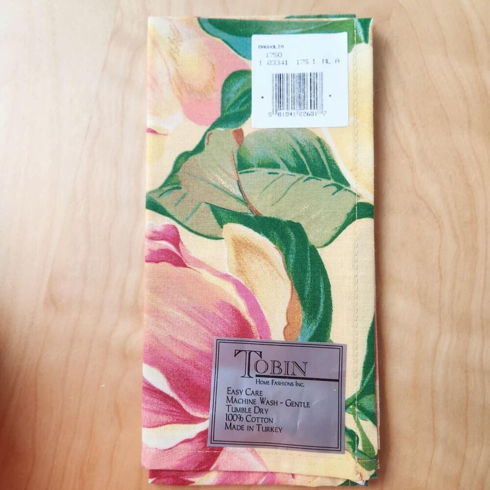 Tobin Set of Ten (10) Magnolia Cloth Napkins 100% Cotton 16" x 16" Yellow Pink - Picture 2 of 8